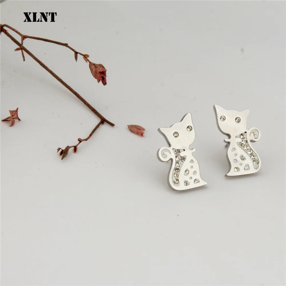XLNT серьги-гвоздики из нержавеющей стали с изображением животных и кристаллов
