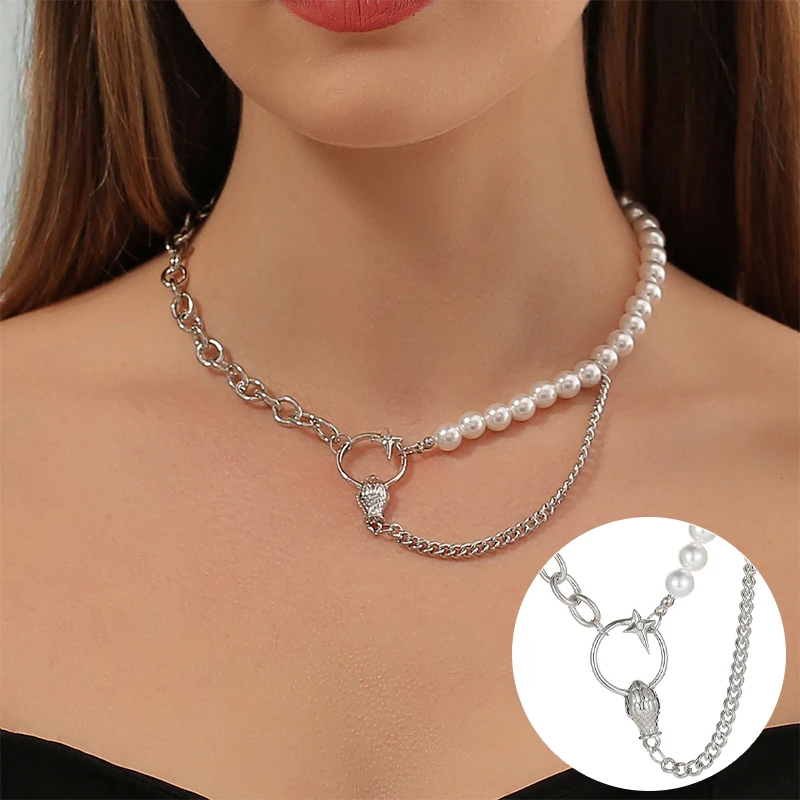 Модная цепочка до ключицы с жемчугом женское ожерелье в форме змеиной головы