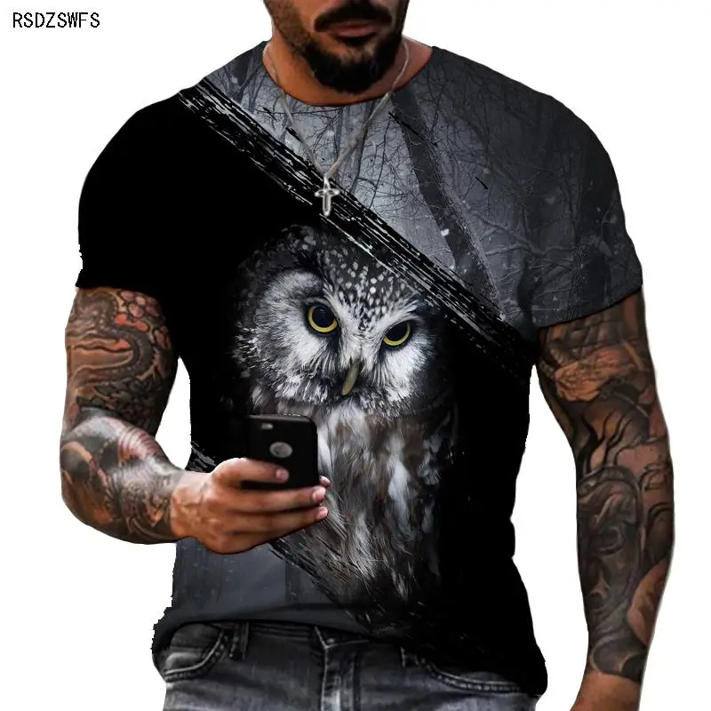

2022 Spring And Summer New Short-sleeved Animal Owl Handsome 3D Printed T-shirt Street Trend Oversized Fashion Top 5XL