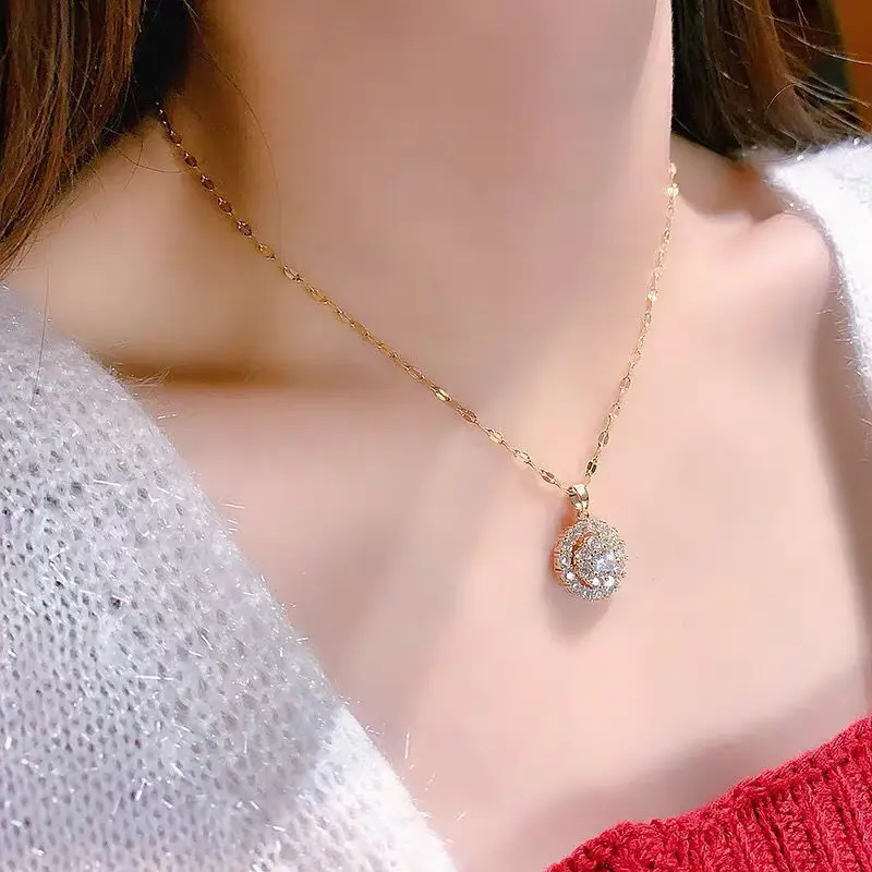 

14K Gold 45cm Diamond Necklace Pendants Women Bijoux Femme Collares Joyas Natural Pierscionki Bizuteria Gemstone Pendants