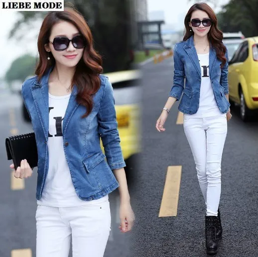 Korean Fashion Short Designer Blazer Denim Jacket for Women Autumn Slim Fit Jean Blazer Woman 2022 Top Clothing Blaser Femme