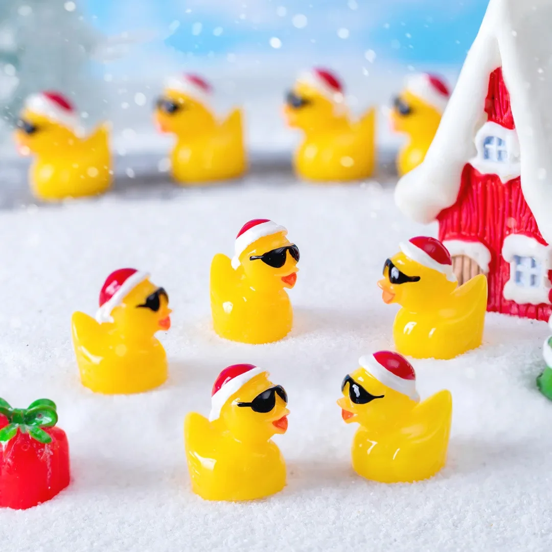 

30PCS Mini Christmas Ducks with Glasses Micro Landscape Decoration Miniatures Yellow Duck Figurines Fairy Garden Accessories