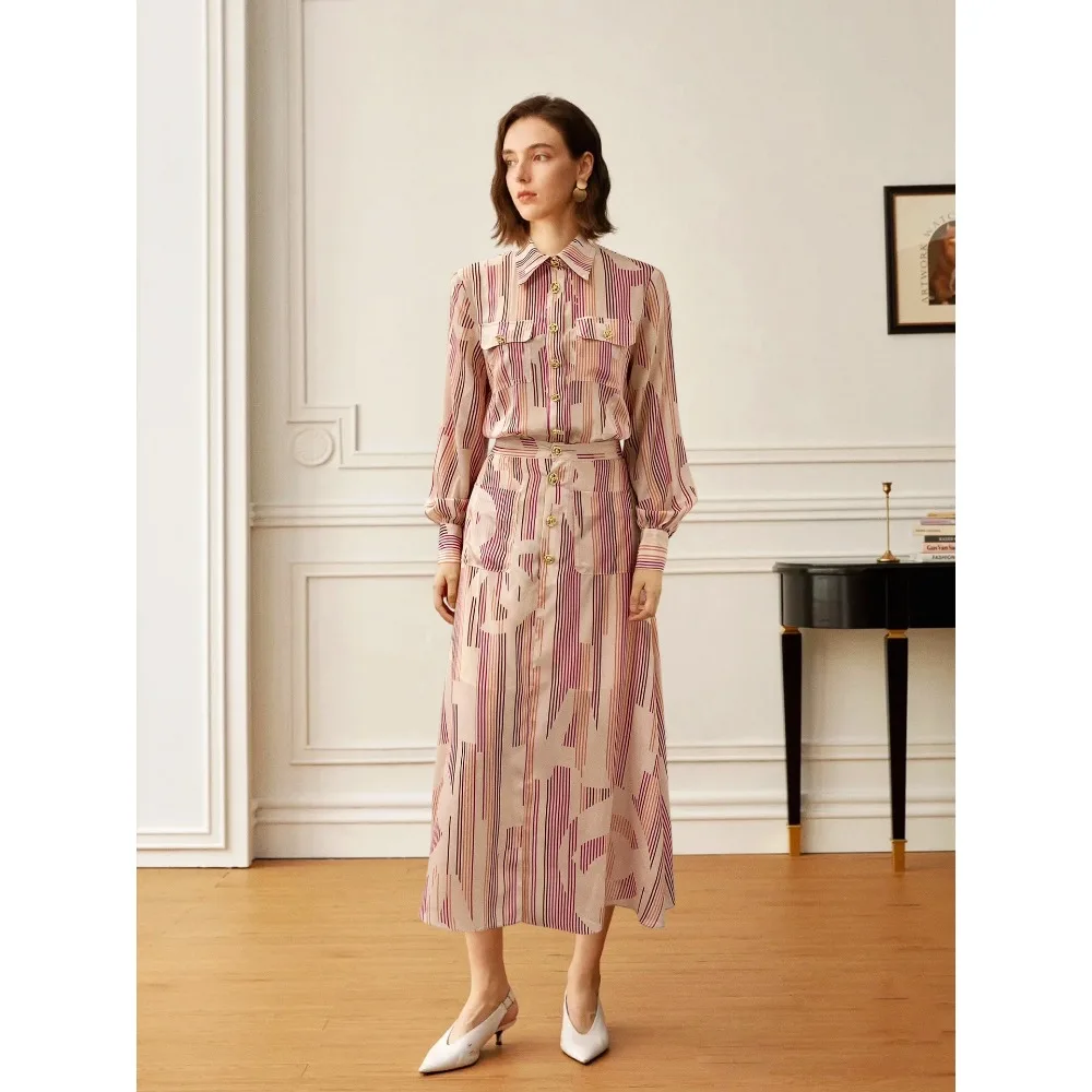 

High-quality Digital Printing Silk Blouse Plus Half Skirt Suit 2023 Early Fall Female Temperament Elegant 2-piece Set Clothing