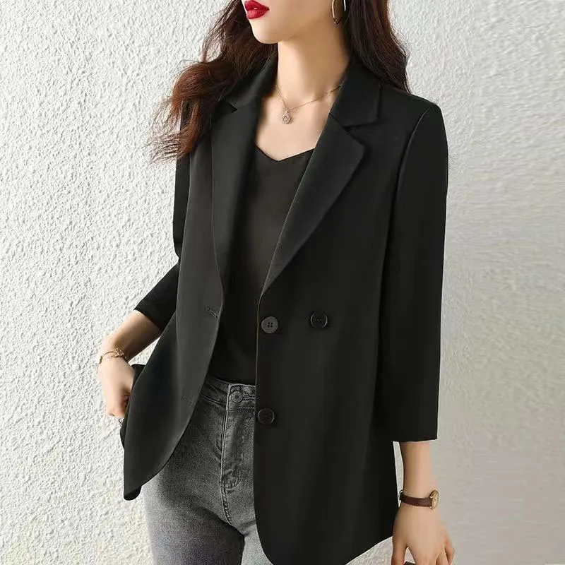 

2023 Summer Casual Loose Blazers Woman Fashion Seven-Point Sleeve Back Split Female Outerwear Elegant Formal Office Ladies Coats