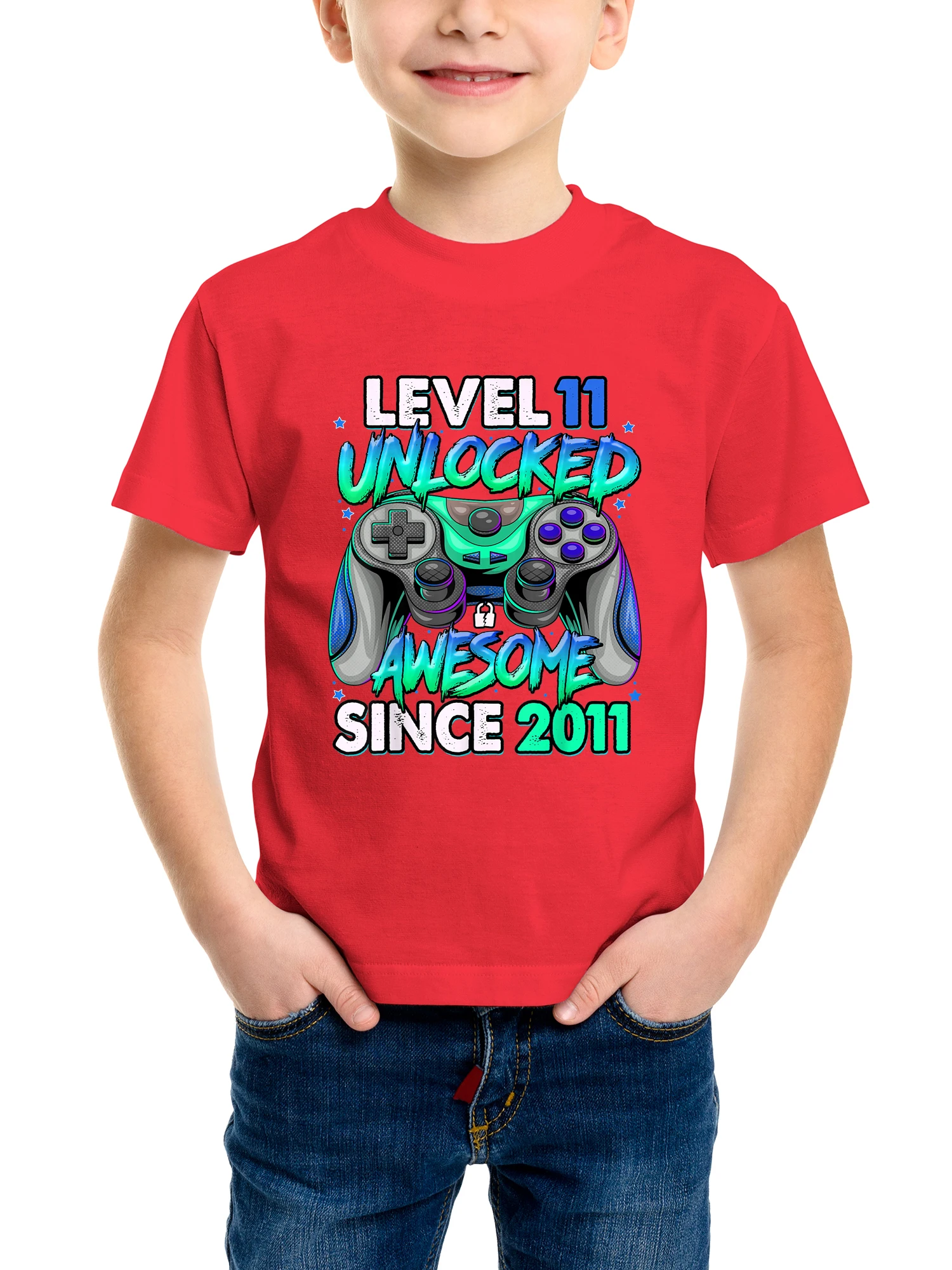100% Cotton Level 11 Awesome 2011 Men's Tops Tees Vintage T Shirt 11th Birthday Gift Boys Girls Unisex T-Shirt Boy 11 Years Old