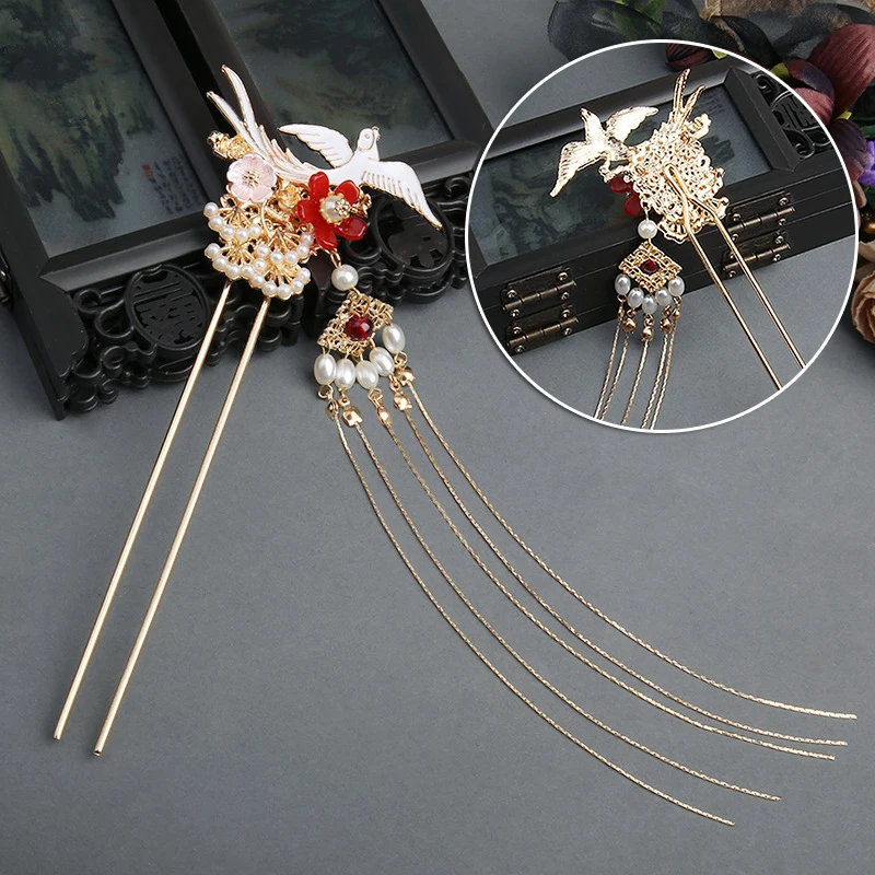 

2021 New Hanfu Hairpin Daily Wear Pearl Decor Step Shake Flower Shape Long Hair Accessories good-looking NIN668
