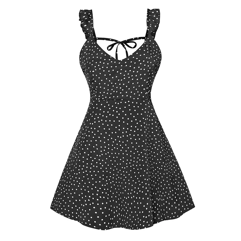 

Vintage Polka Dot Frilled Cami Dress Casual Women Mini Short Robe