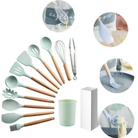 silicone cooking utensils set non stick spatula shovel wooden handle cooking tools set with storage box kitchen tool accessories