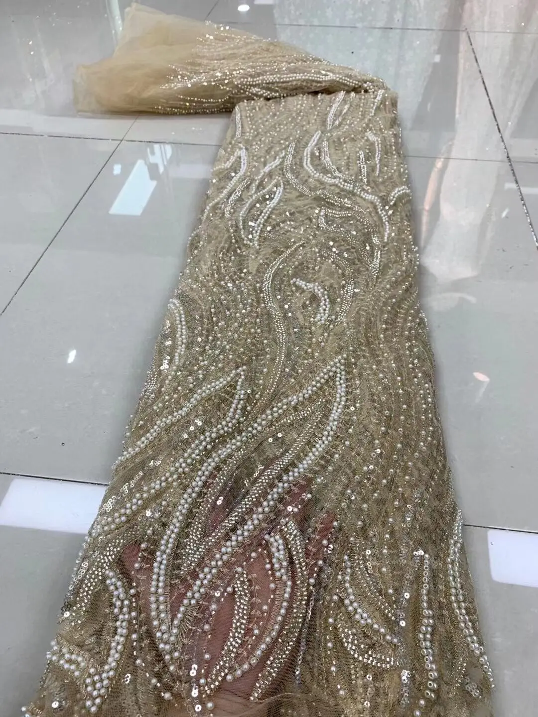 

Африканская кружевная ткань L-12082810, высококачественные Блестки и бусины, французский стиль, свадебный кружевной материал