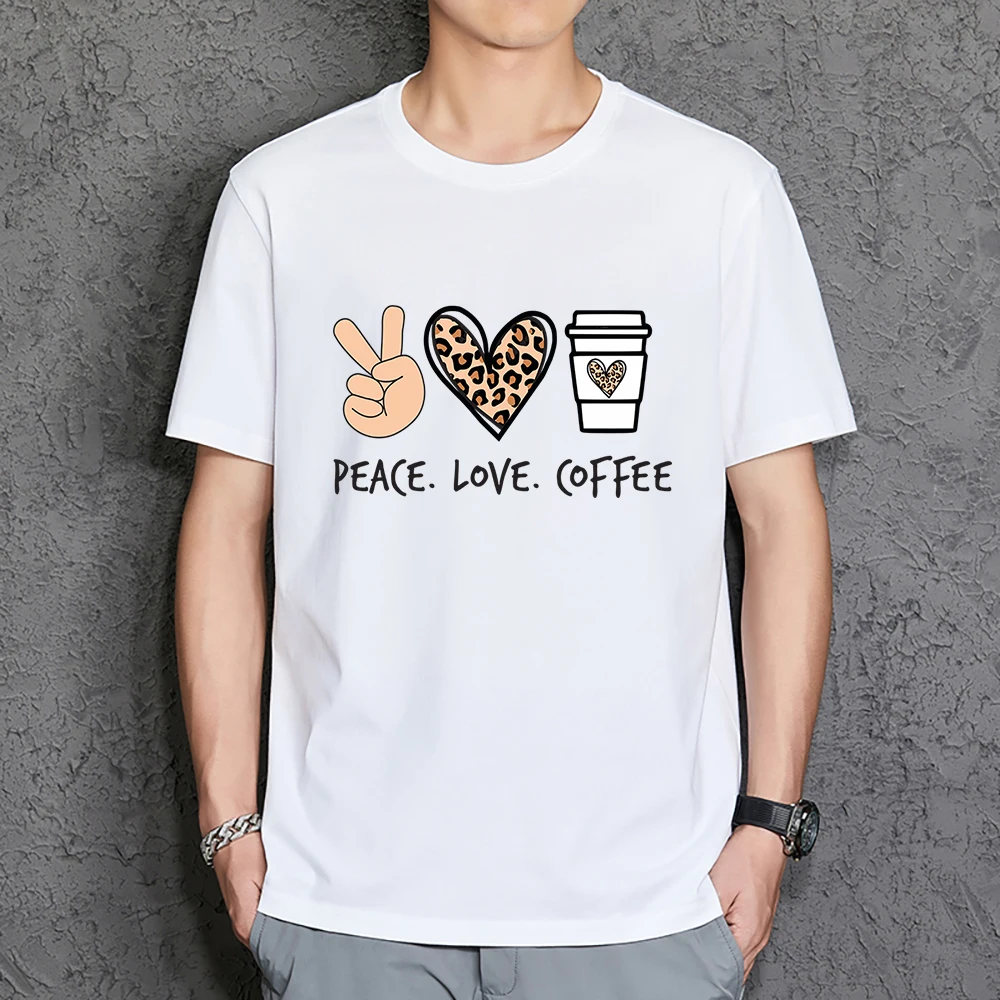 

Мужская футболка с принтом Peace Love Coffee, хлопковая Футболка большого размера, Спортивная Дизайнерская одежда, мужская футболка