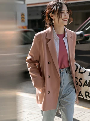

The new autumn and winter loose coat hooded wild cotton top thick lapel small suit jacket is thin