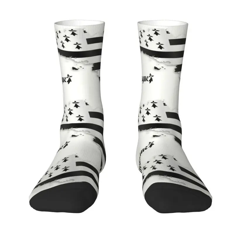 

Bretagne United Flag Map Men's Crew Socks Novelty Breizh Breton Map Brittany France Flag Spring Summer Autumn Winter Dress Socks