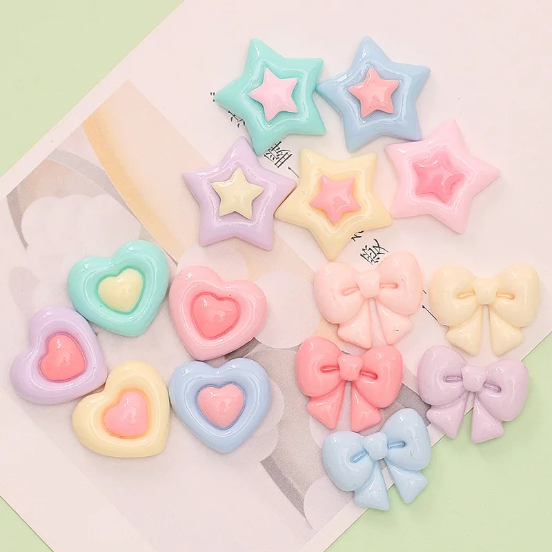 

Resin Colorful Bowtie Hearts Stars Flatback Cabochon for Girls Hairpin Accessory 20pcs Geometric Heart Shape Flat Back Ornaments