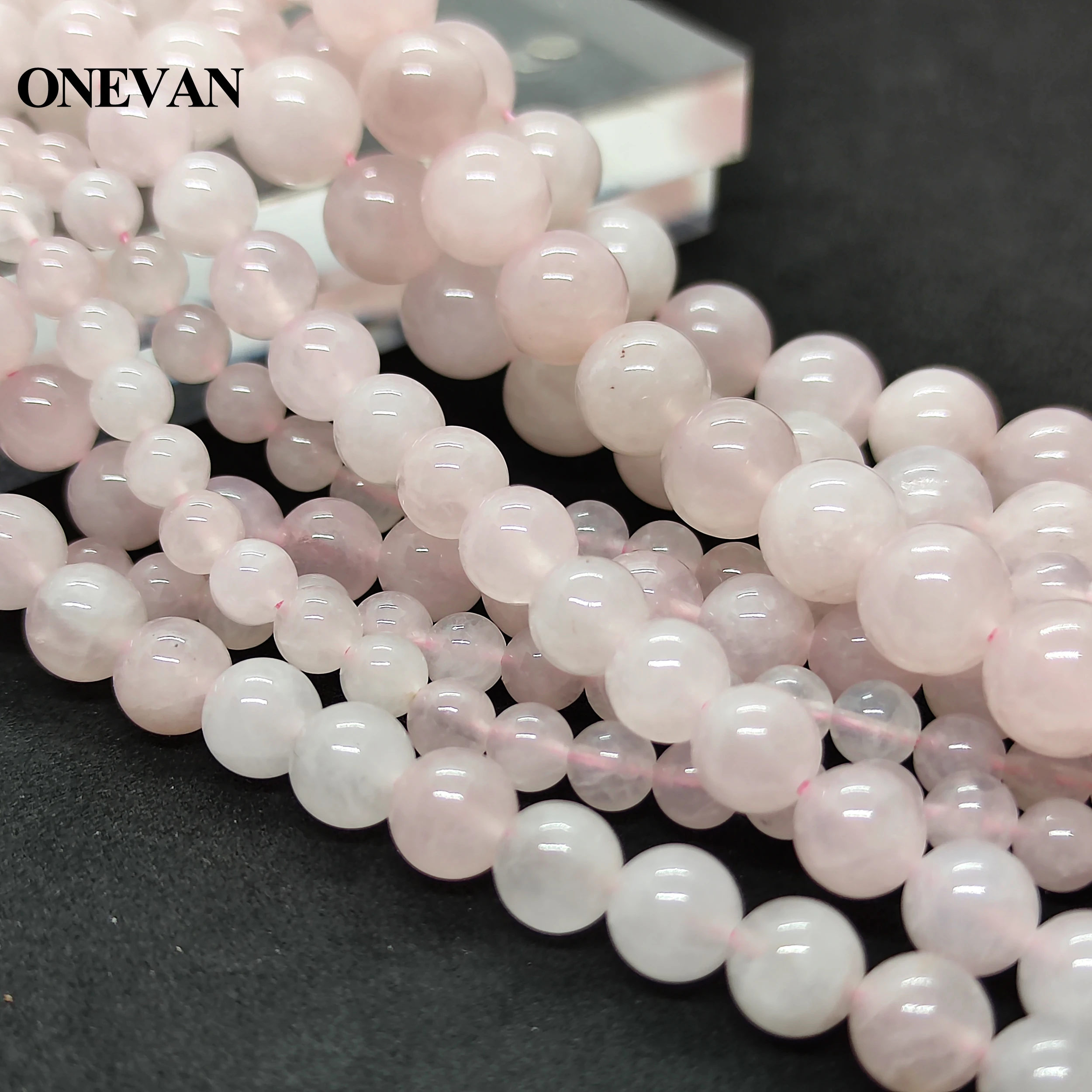 

ONEVAN Natural Pink Rose Quartz Beads Round Stone Diy Bracelet Necklace Jewelry Making Gemstone Design Gift