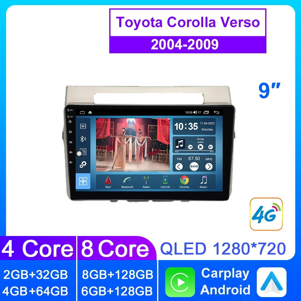 

Car Radio For Toyota Corolla Verso 2004-2009 DVD Video Car Multimedia Player GPS Navigation Touch Screen Apply Carplay