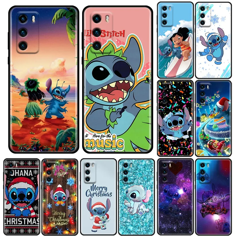 

Christmas Cute Lilo & Stitch Cartoon Phone Case For Huawei P50 P50E P40 P30 P20 P10 Smart 2021 Pro Lite Plus Cover Fundas Coques