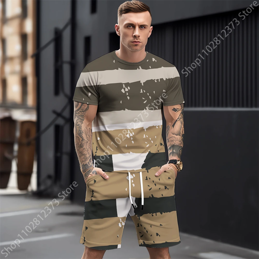 2023 Man Tracksuit New Summer Men Casual Sports Men T-shirt+Shorts Two Piece Set Men Fashion 3D Printing Streetwear Men Clothing