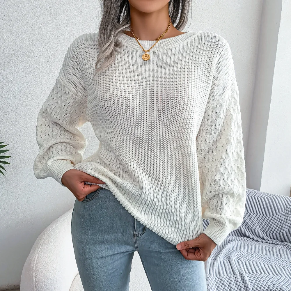 

2022 Autumn Women Sweaters Full Sleeve Solid Color Criss-Cross Loose-fitting Winter Warm Basic Casual Female Pullovers C3928