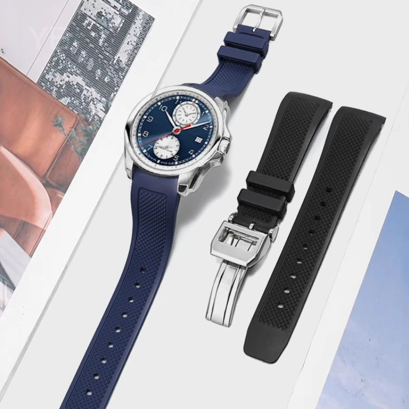 Фото Гибкий удобный силиконовый ремешок для часов черный синий для IWC португальской серии IW 390503   IW 3907047   Лента дугового интерфейса 22 мм №3