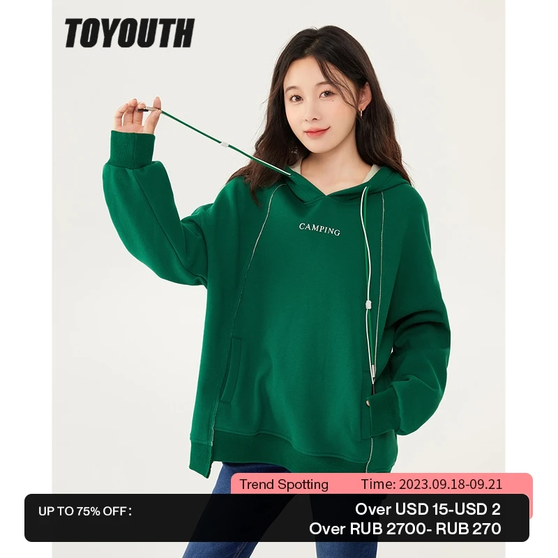 

Toyouth Women Fleece Hooded Sweatshirt 2022 Winter Long Sleeve Loose Hoodie Letter Print Warm Casual Streetwear Pullover