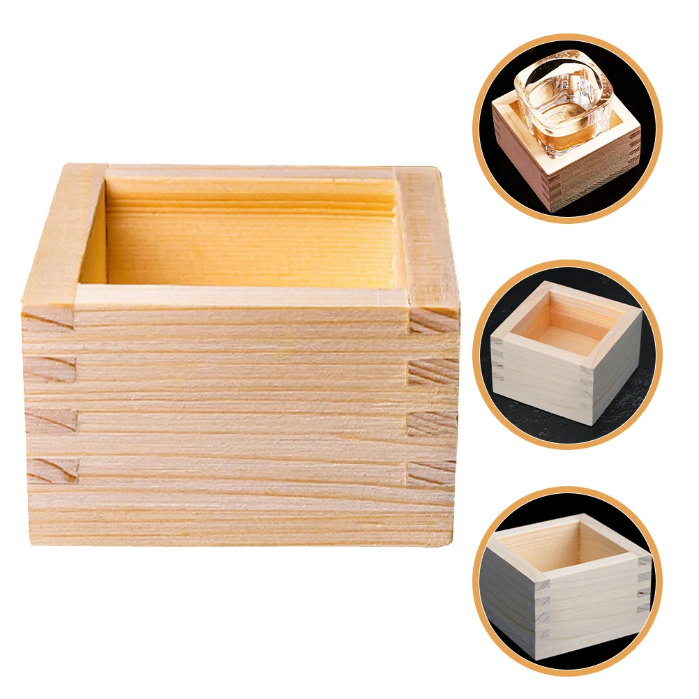 

Japanese Cypress Wooden Container Sake Cup Holder Portable Storage Square Glasses