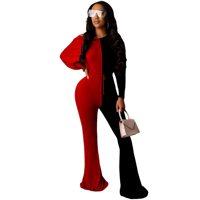 

Color Patchwork Casual Jumpsuit Romper Women Long Sleeve Rompers Overalls Long Pants One Piece Party Club Fall Autumn Jumpsuits
