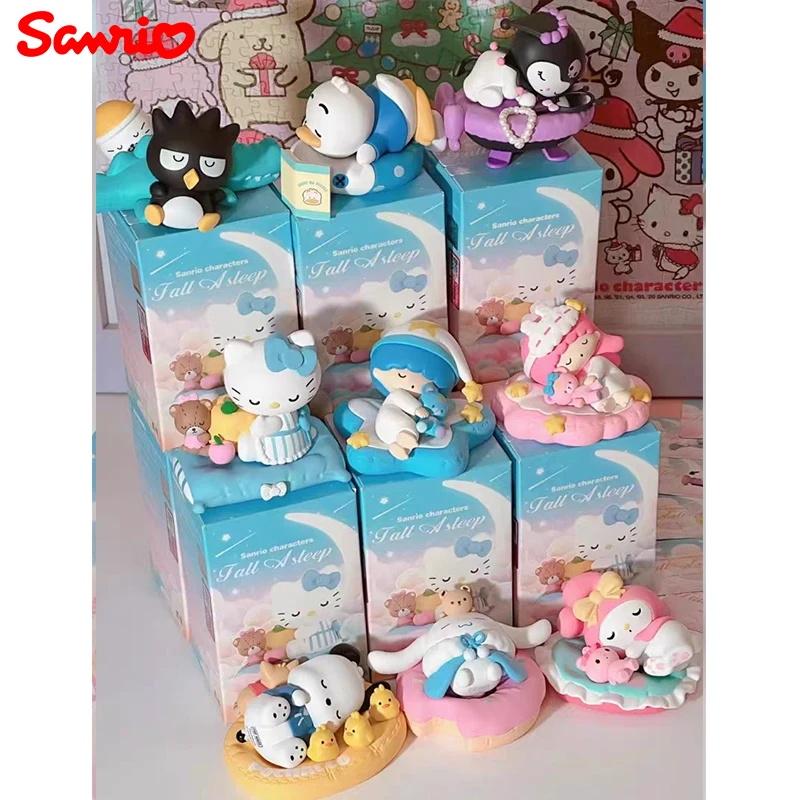 

Original Sanrio Family Sleeps in Peace Series Blind Box Hello Kitty Kuromi Jade Dog Kawaii Coolmy Handmade Toys For Girls Gifts