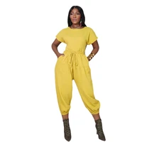 african casual suit slit irregular short sleeve top slim pants two piece yellow fashion sexy womens summer tracksuit outfits