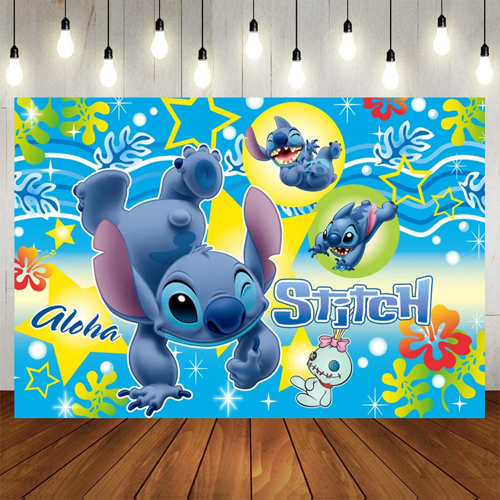 

Disney Lilo Stitch Backdrop Children's Happy Birthday Party Decoration Photographic Background Decorations Baby Shower Banner