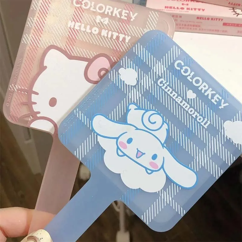 Kawaii Sanrio Cinnamoroll Hello Kitty Handheld Vanity Mirror Issue Card Anime Figure Portable Hd Mirror Girl Birthday Gift