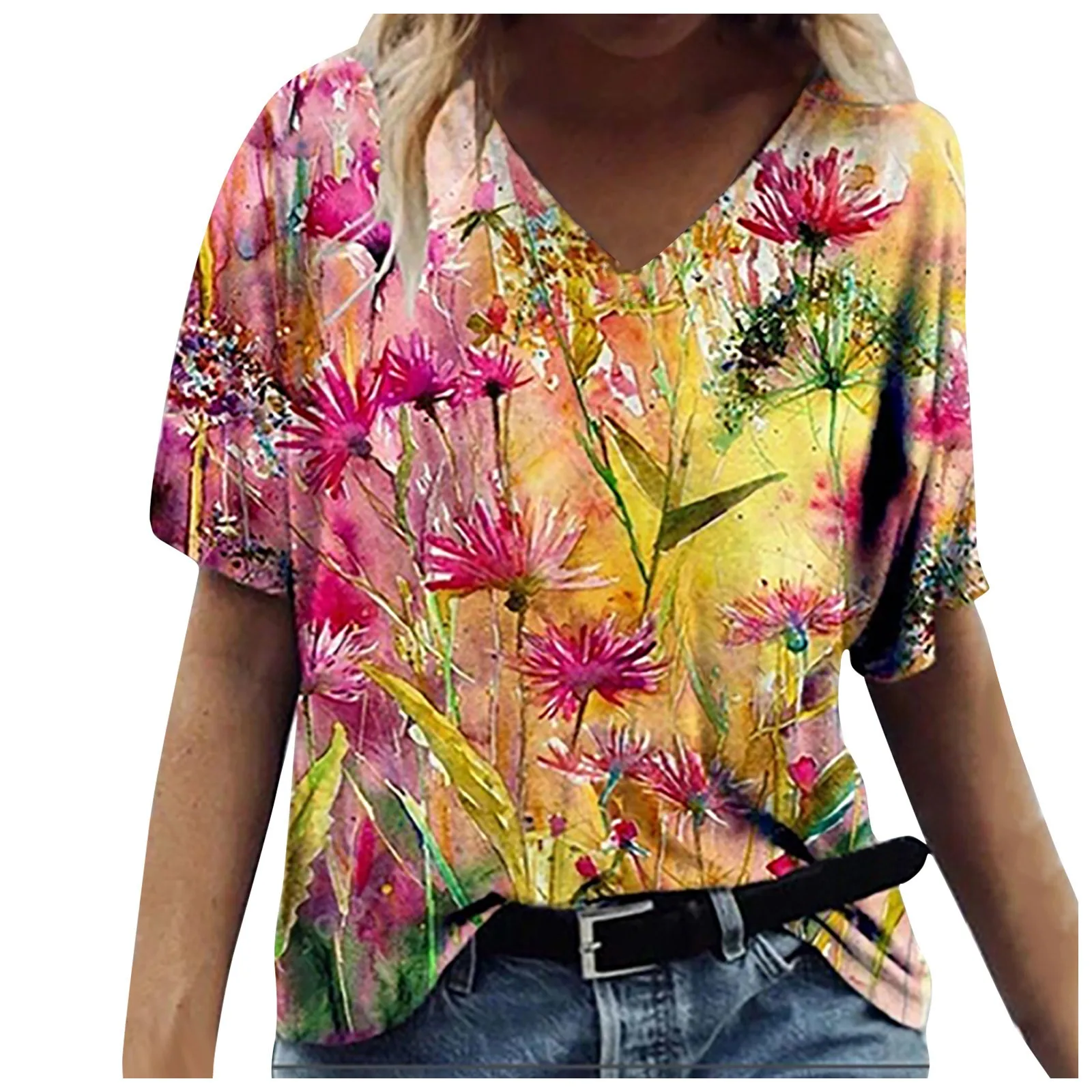 

Women 3D Floral Print Fashion Casual Tee Top Ladies Plus Size T Shirt Scenic Flowers Printing Round Neck Summer T-Shirt Tops