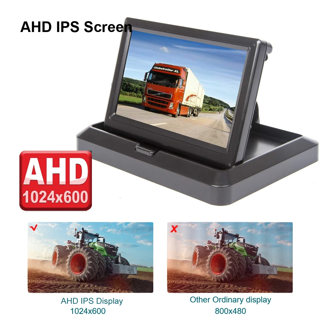 Фото Складной 5-дюймовый IPS AHD монитор 1024X600 с AV/4-контактным видеовходом для AHD CVBS, для автомобильных и грузовых камер заднего вида №3