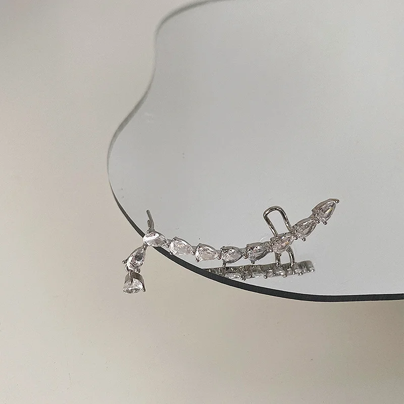 

Uilz Korean Style Water Drop Crystal Zircon Stud Clip Earrings for Women Luxury Quality Jewelry Wedding Accessories Gift