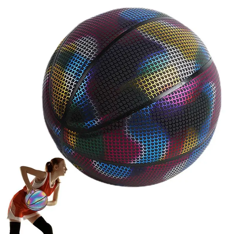 

Светоотражающий баскетбольный мяч, Размер 7, светоотражающий баскетбольный мяч, крутая голограмма для ночного баскетбольного мяча, трениро...