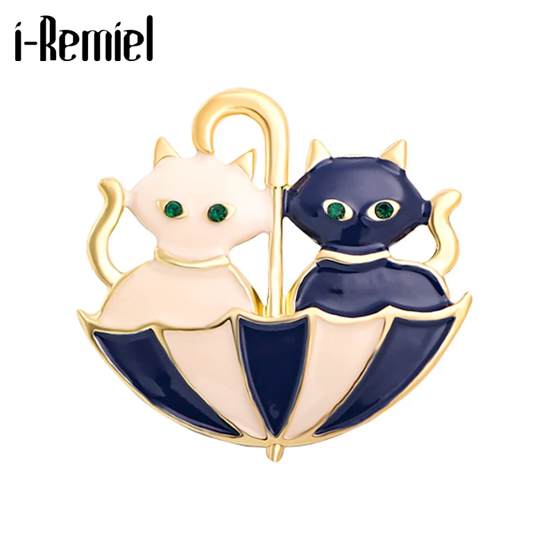 

Retro Umbrella Cat Brooches Cute Drip Oil Coat Corsage Animal Suit Enamel Lapel Pin Coat Badge Women Casual Pins for Backpacks