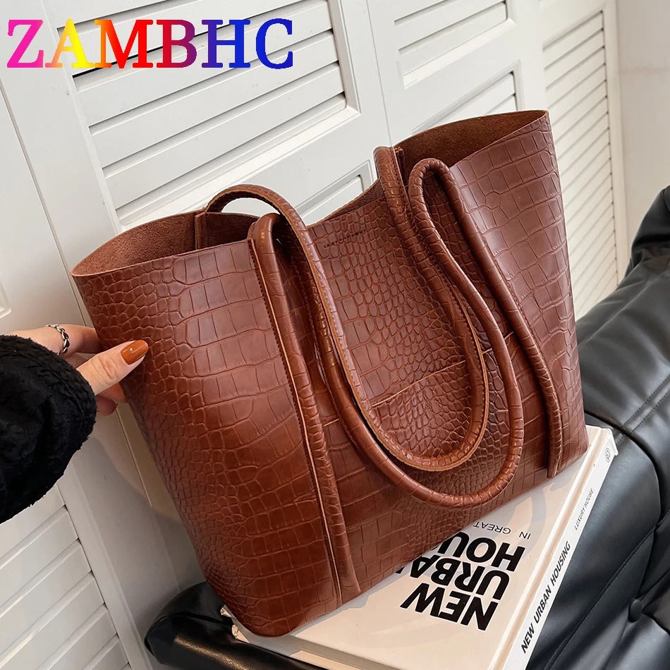 

Large PU Leather Shoulder Bags for Women 2023 Spring Trend Stone Design Female Shopper Bag Handbags and Purses Brand Travel Tote