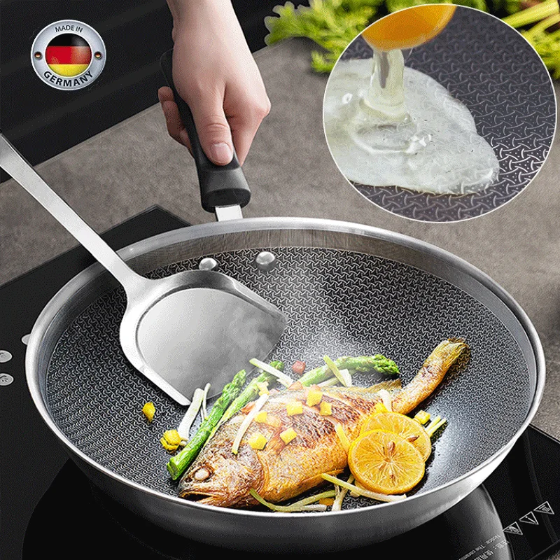 

32cm stainless steel wok wok with lid uncoated non-stick induction cooker frying pan household frying pan frying pan