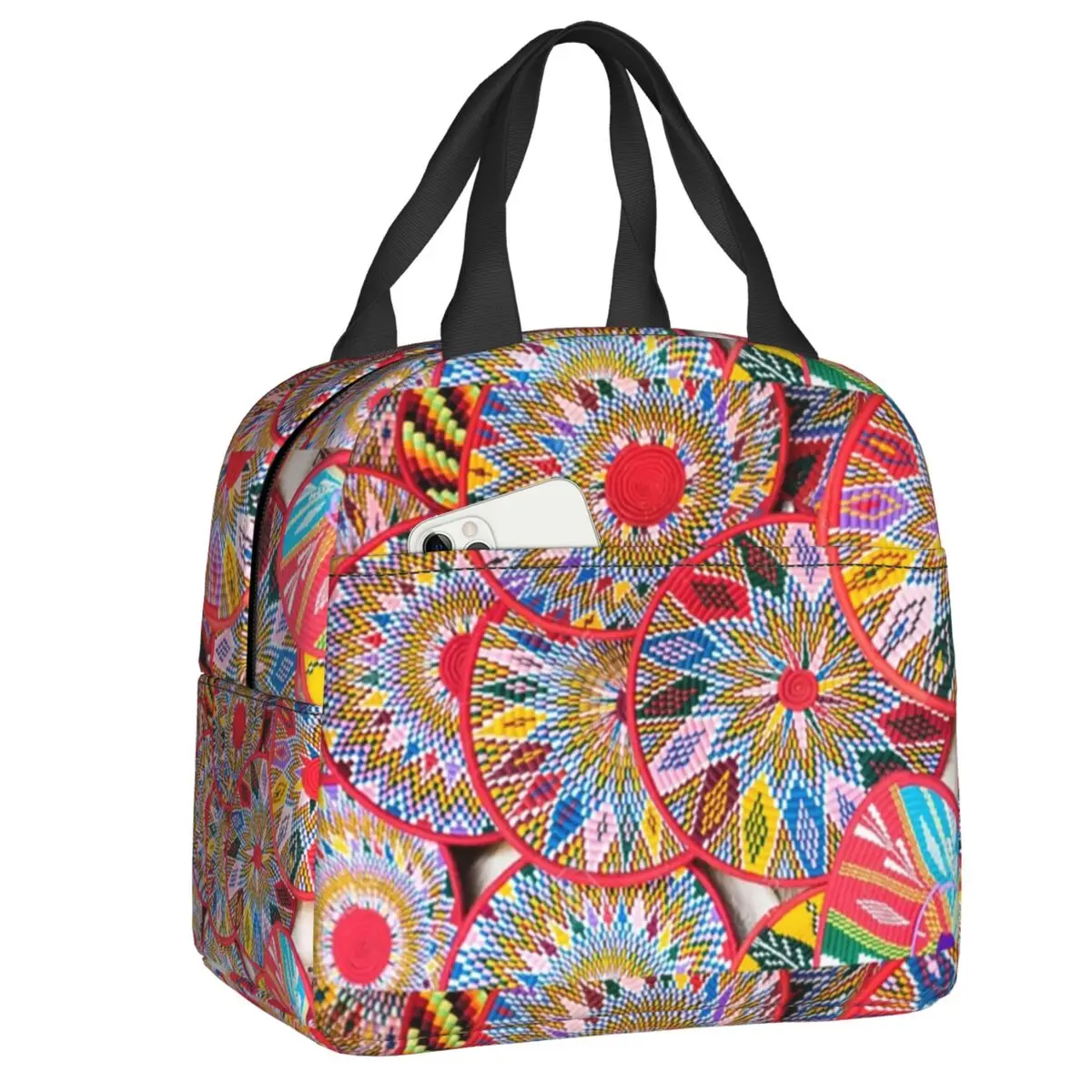 

Ethiopian Plates Pattern Insulated Lunch Bag for Women Resuable Sefed Cooler Thermal Bento Box Beach Camping Travel