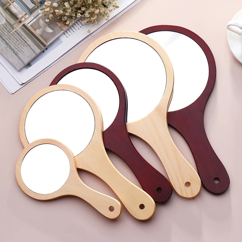 

TSHOU170 Wooden Vintage Hand Mirrors Makeup Vanity Mirror Round Hand Hold Cosmetic Mirror With Handle For Gifts