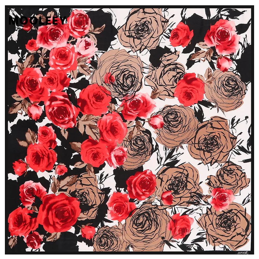 

Elegant Rose Print Scarf 130cm Women's Silk Large Square Scarf Lady's Summer Sunscreen Shawl Foulard Hand Kerchief Hijab Scarf