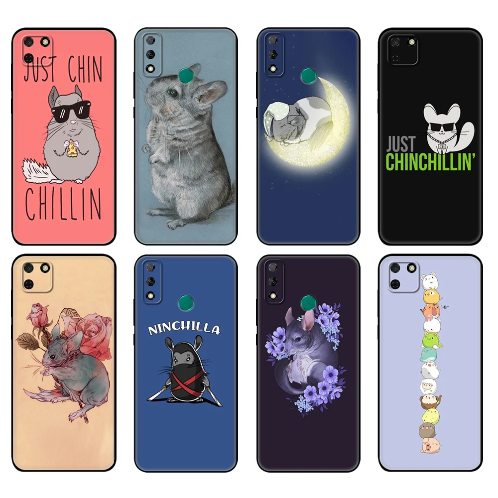 

Black tpu Case For Huawei Y9S Y6S Y8S Y5P Y7P Y8P Case For Huawei Y5 lite Prime 2018 Y6 2019 Cover Cute Cartoon Chinchilla