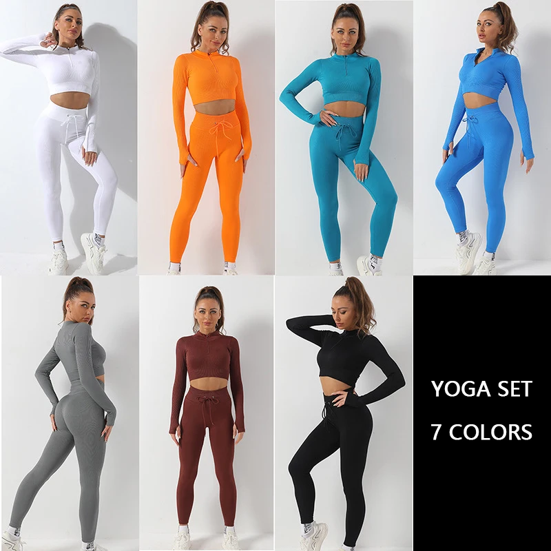 5 PCS Seamless Women Yoga Set Workout Gym Wear Sports Bra Set High Waist Leggings Short Sleeve Top Running Sportswear