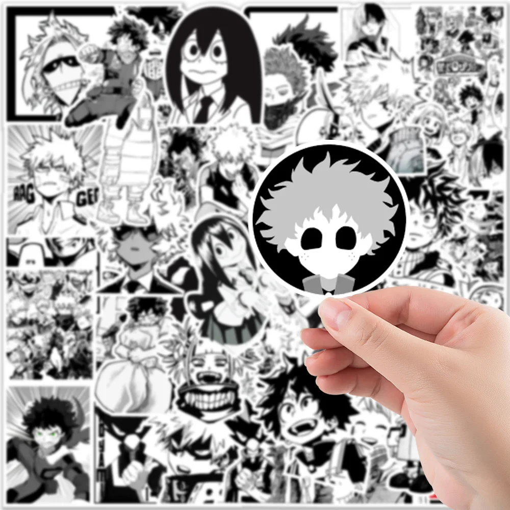 

10/50Pcs Black and White My Hero Academia Mix Anime Stickers Skateboard Bike Waterproof Graffiti Sticker 2022