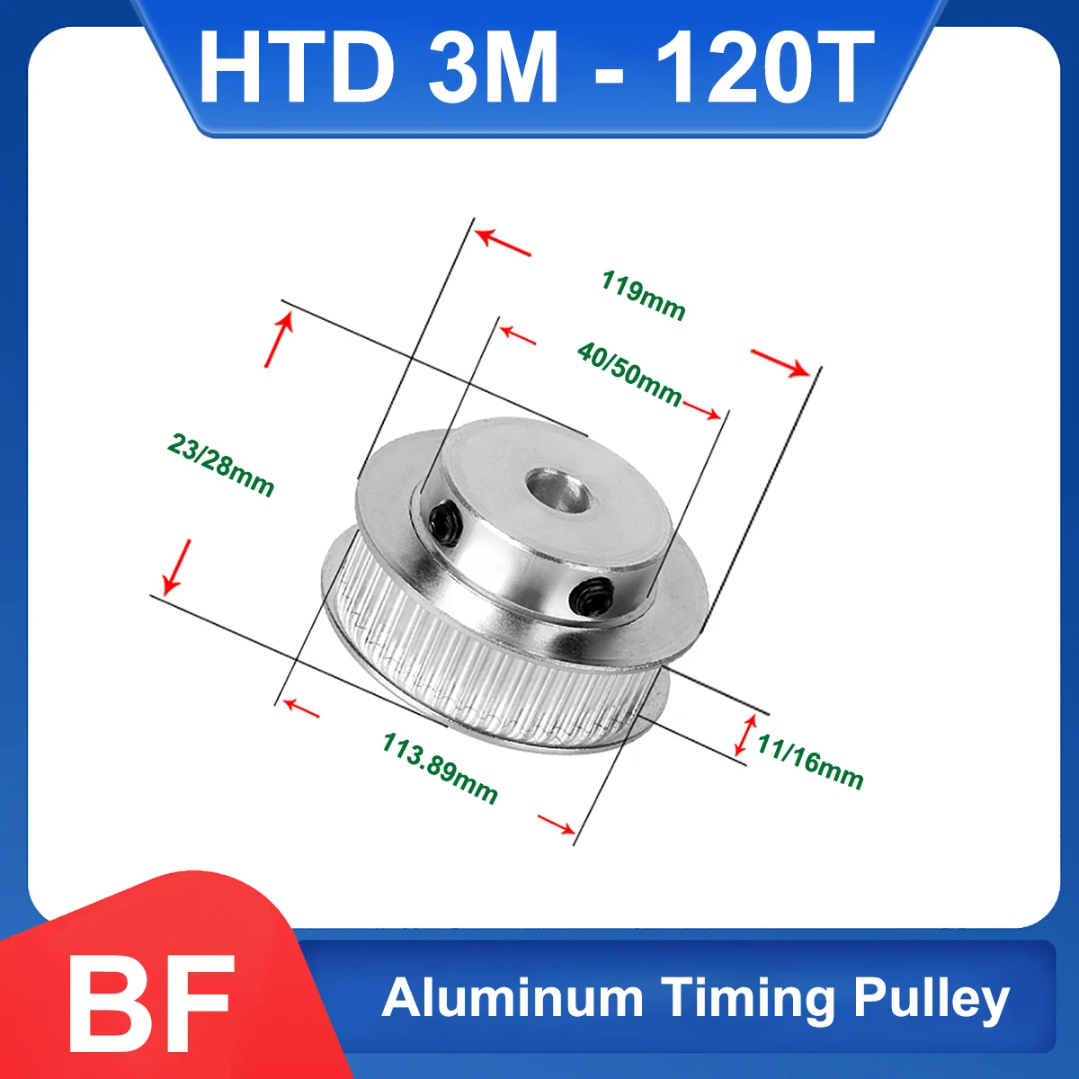 

120 Teeth HTD 3M Synchronous Pulley Bore 8/10/12/14/15/17/19/20/25mm BF keyway HTD3M Timing Pulley For Width 15mm 3M Timing Belt