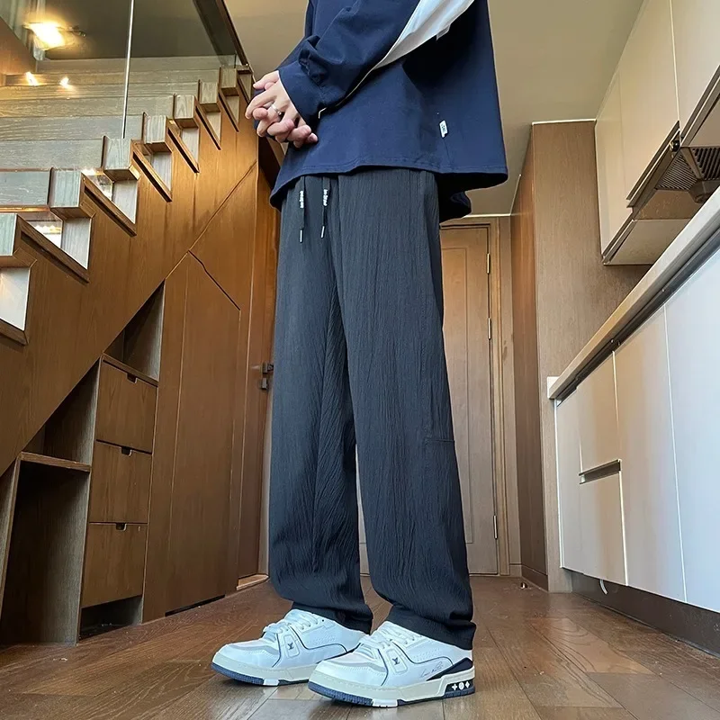 Мужские летние тонкие брюки из ледяного шелка новинка 2024 нишевые свободные