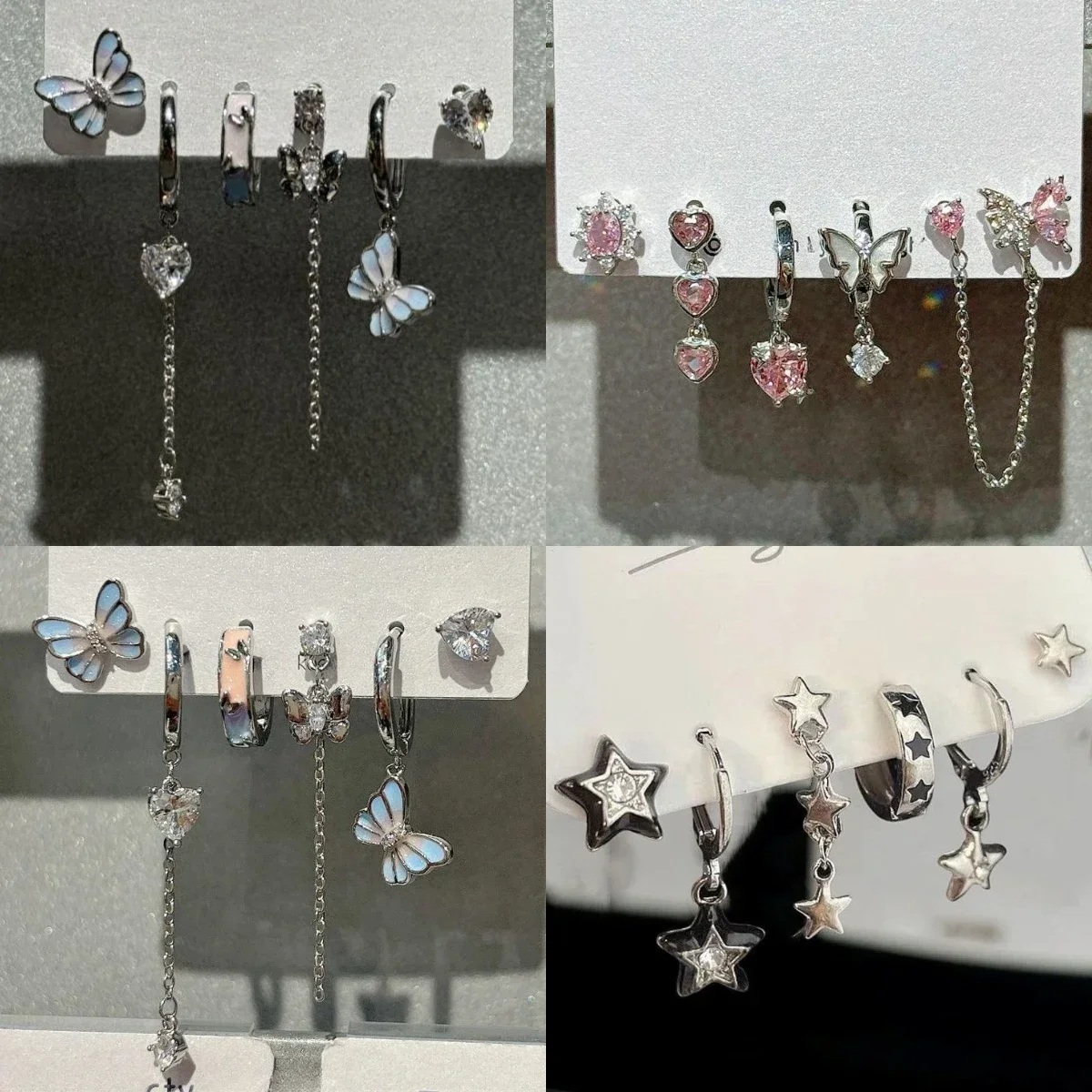 6 шт./компл. готический панк кристалл звезда луна кулон серьги комплект женские