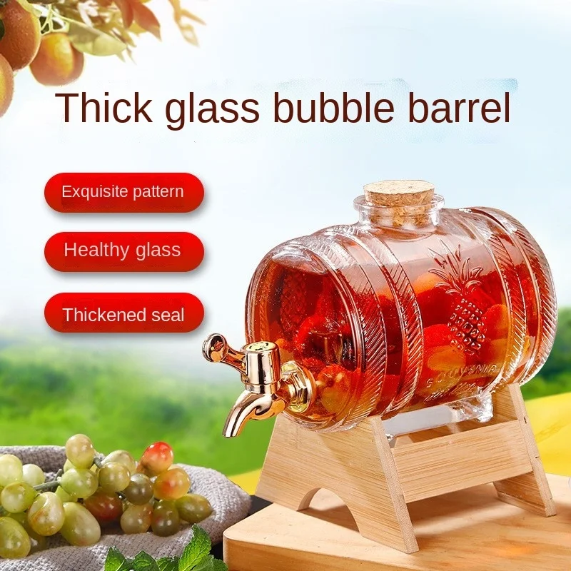 

Glass Bubble Wine Barrel with Faucet Bar Utensils Juice Bucket Large Capacity Pub Juice Jar Brewing Equipment