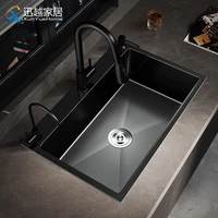 black kitchen sinks with put out faucet drain set undercounter washbasin 304 stainless steel nano single bow basket accessories