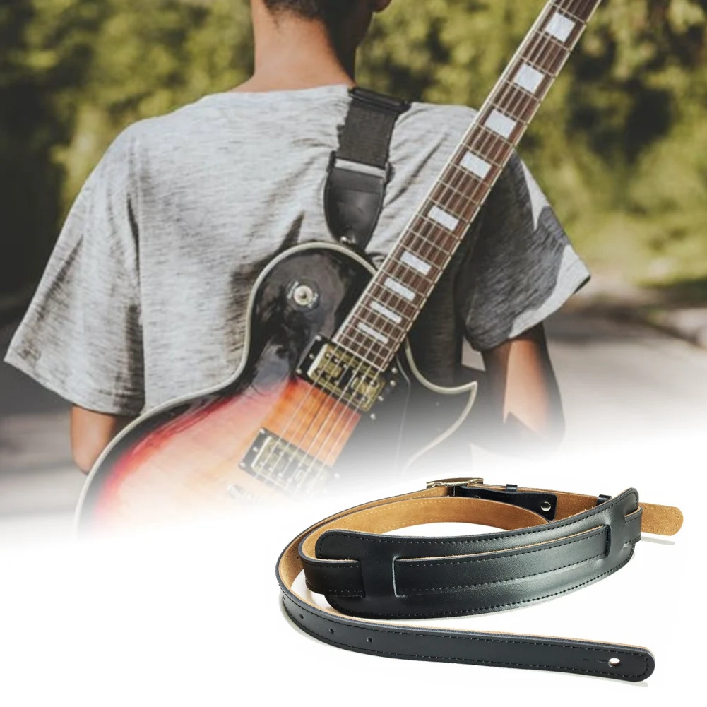 

Durable Leather and Metal Buckle Electric Guitar Strap Belt Shoulder Pad Adjustable Vintage Guitar Straps-Brown Color