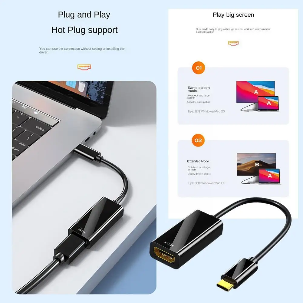 USB Type C to HDMI HDTV Cable Adapter 4K Smart Compatible Adapter Converter for MacBook PC Laptop TV Display Port Huawei D8O8 images - 6